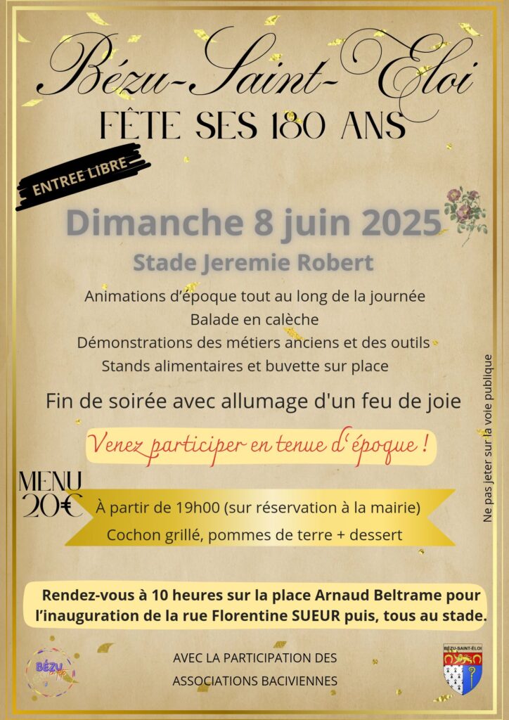 Affiche officiel des 180 ans de bezu st eloi