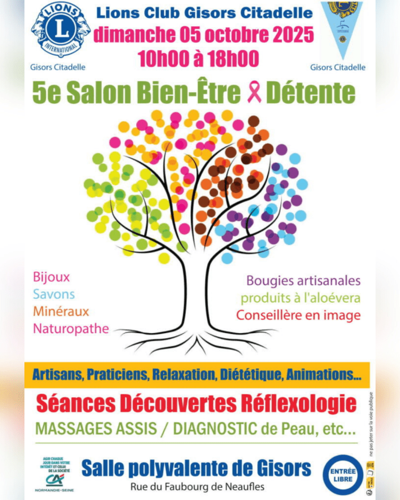 Affiche de l'évènement Salon bien-être et détente 2025 de l'association LIONS CLUB GISORS CITADELLE