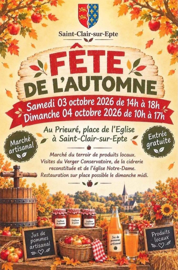 Fête de l'automne le samedi-dimanche 3 et 4 octobre 2026 à Saint-Claire-sur-Epte
